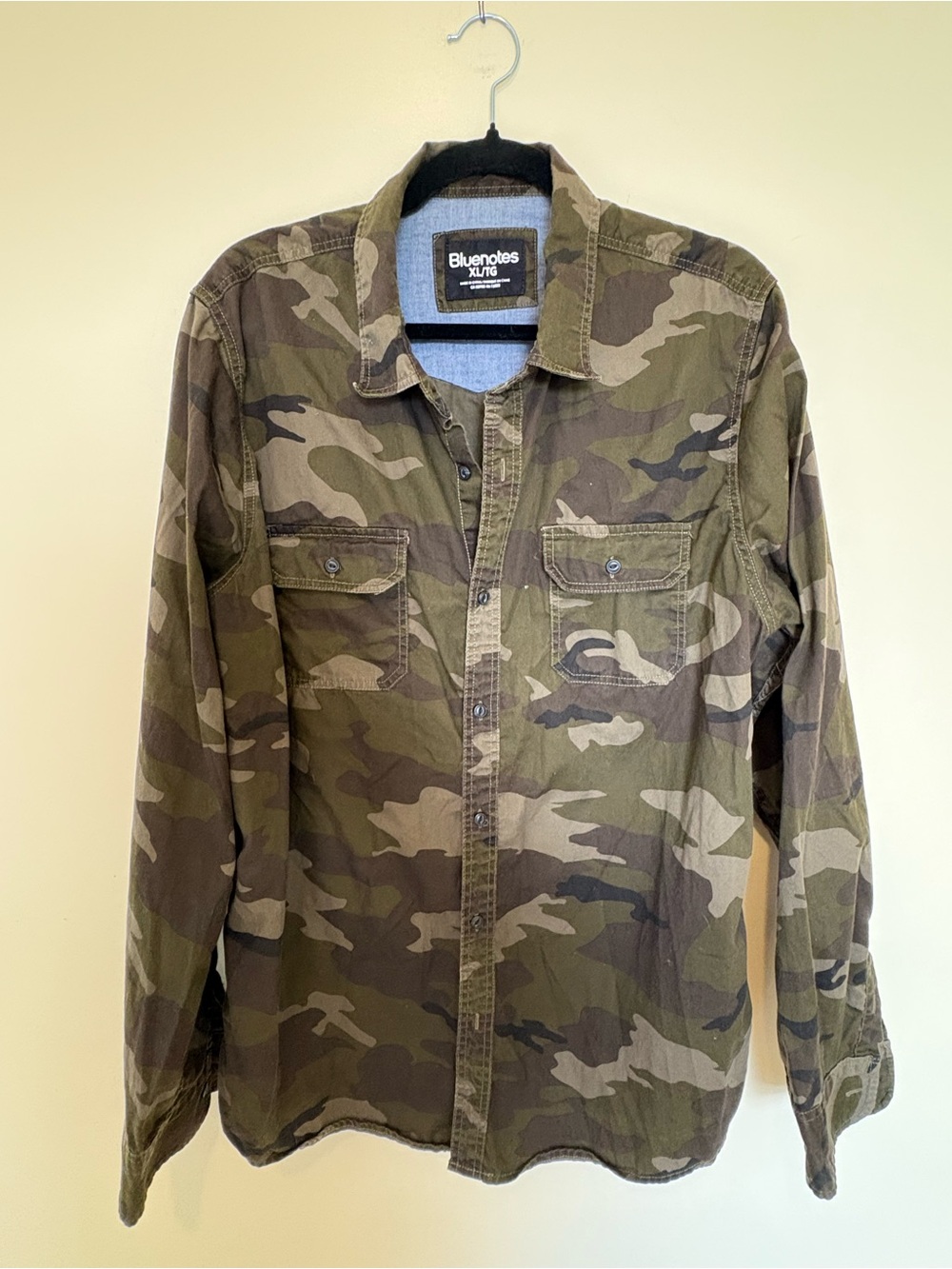 Bluenotes Men's Camouflage Button-Up Shirt Olive Camo Size XL